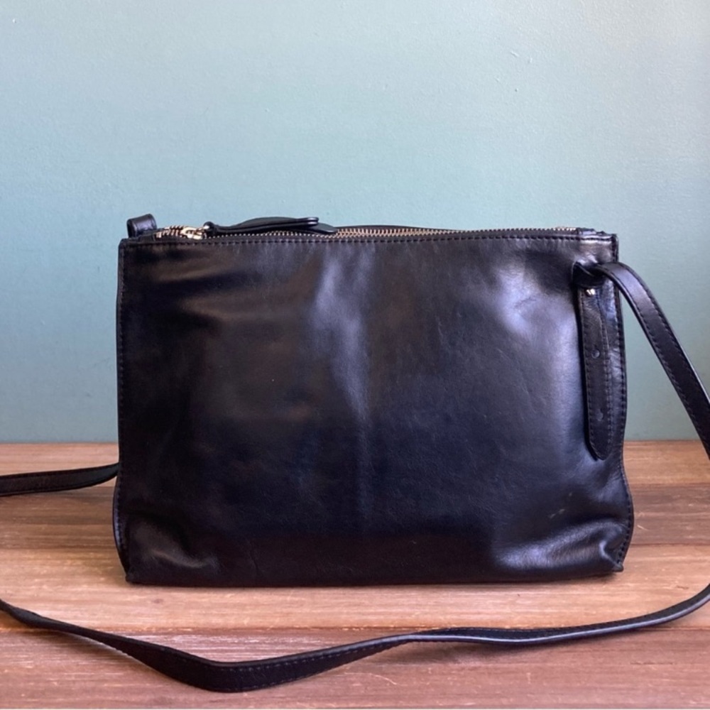 Banana Republic Black Italian Leather Double-Zip Pouch Crossbody Bag - Picture 12 of 12